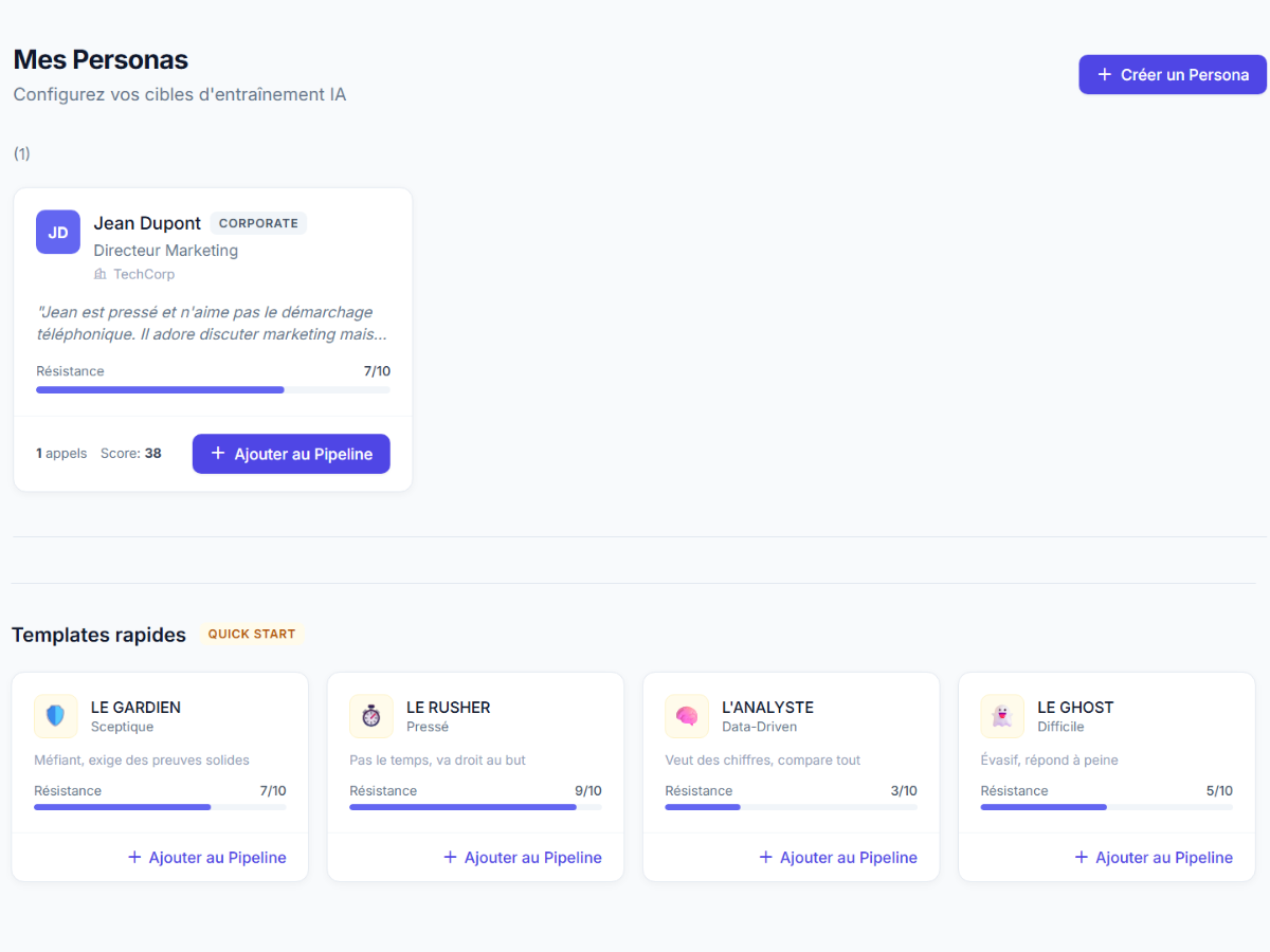 Interface de création de personas