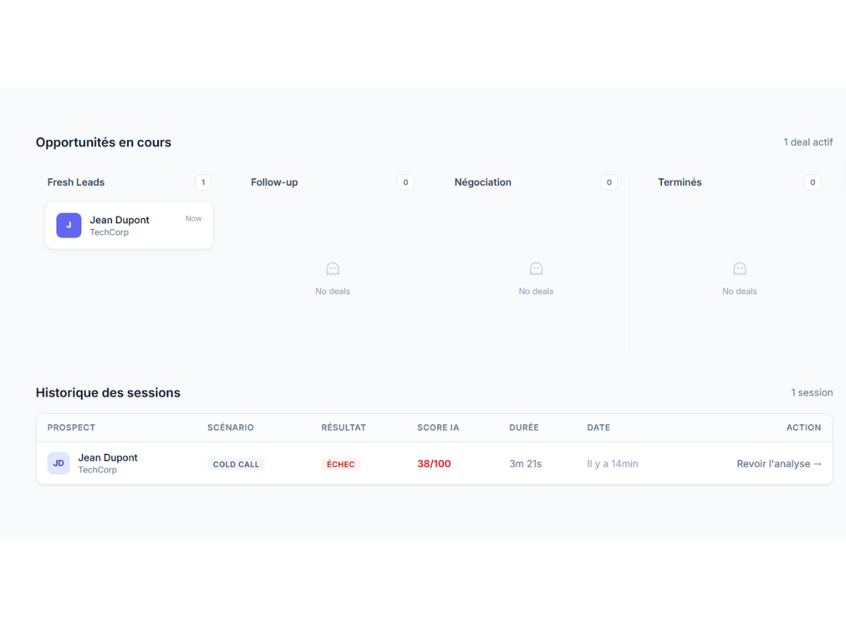 Interface du pipeline de deals